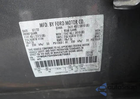 2022 Ford Explorer Xlt z USA, uszkodzony, nr VIN 1FMSK7DH5NGB75883